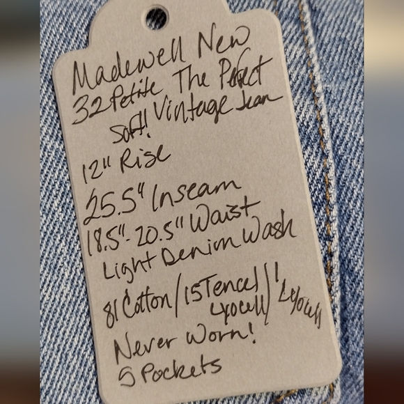 32P NEW MADEWELL The Perfect Vintage Jean 18.5-20.5" Waist 25.5" Inseam 12" Rise - Picture 9 of 12